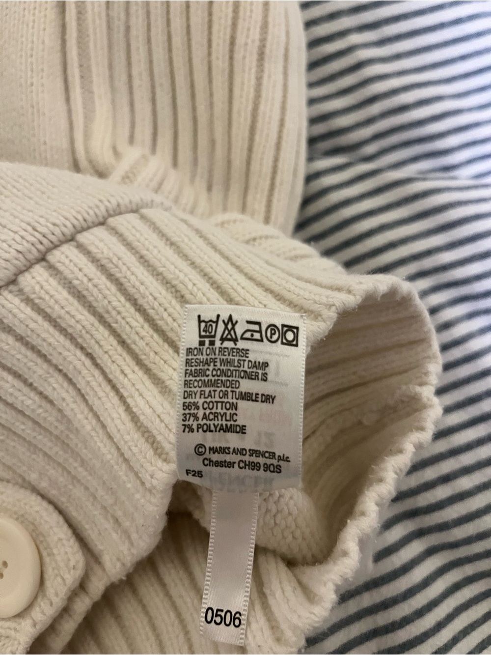 Marks & Spencer Cream Button-Front Ribbed Cardigan - Picture 5 of 5